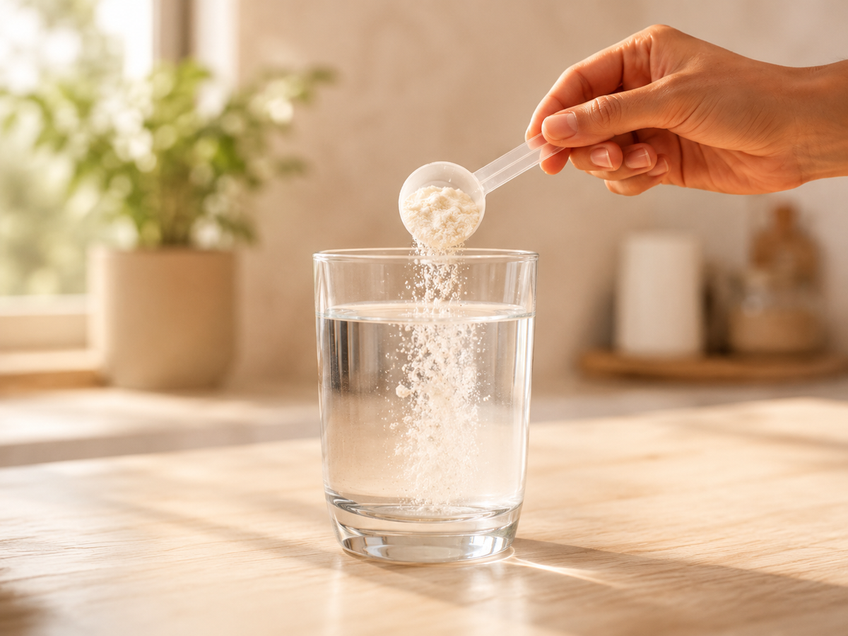 Collagen powder being mixed into water